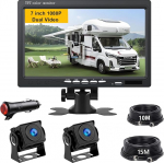 Kahe tagumise vaate kaamera HD 1080P koos 7-tollise LCD-automonitoriga ja usaldusv&auml;&auml;rse kaabliga tagumise vaate kaamerad, IP68 veekindel, &ouml;ine n&auml;gemine, veoautole/haagisele/bussile/veoautole/p&otilde;llumajandusele (12-24 Volt)
