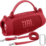 Khanka JBL Charge 6 jaoks Silikoonist kaitsekott eemaldatava &otilde;larihma ja kasuliku konksuga, paindlik pehme &uuml;mbris JBL Charge 6 kaasaskantavale Bluetooth-k&otilde;larile, ainult &uuml;mbris (punane)