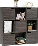 Dreamade Wooden Living Room Cabinet, Cube Shelf with Large Storage Space, Office Shelf with Doors and Divided Compartments, Standing Shelf for Living Room, Children's Room, Office, Study Room, White/Dark Grey