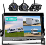 eRapta 10-tolline tagurduskaamera traadita komplekt, HD 1080P digitaalne tagurduskaamera s&uuml;steem koos 10-tollise Quad-Split DVR monitoriga veoautodele, haagissuvilatele, haagistele