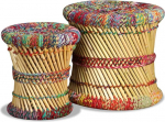 vidaXL Stool Set 2 Pieces Bamboo with Chindi Details Multicolour