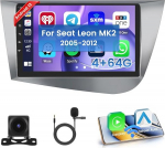 Hikity [4+64GB] Android 15 autoraadio CarPlay Androidi juhtmevaba auto Seat Leon MK2 2005-2012 raadioekraan 9-tolline autoraadio Bluetooth peeglilink navigatsioon GPS EQ DSP WiFi FM