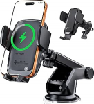 KPON 15 W Qi mobiiltelefoni hoidja auto laadimisfunktsiooniga, induktiivne laadimisjaam auto koos imemis- ja klambriga, automaatne klamberauto traadita laadija iPhone 17/16/15/14/13, Samsung (ilma