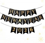 Head uut aastat 2026 Banner, must kuldne uusaasta &otilde;htupoolik 2026, rippuv b&auml;nner uue aasta &otilde;htu peotarvikute kaunistamiseks Kodu puhkusekoristused, 1Pc