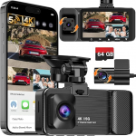 Wecool 3-kanaliline Dash Cam auto, eesmine tagumine interj&ouml;&ouml;r 4K + 1080P + 1080P Dash Cam, 470&deg; lai nurk k&otilde;ikjal kaitse, 5GHz WiFi &uuml;lekanne, 64GB SD kaart, &ouml;ine n&auml;gemine, G-sensor, Loop salvestamine, 24H