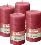 Bolsius Rustic Pillar Candles, punane, 4 tk, 13 x 7 cm, p&otilde;lemisaeg 60 tundi, l&otilde;hnastamata, looduslik taimne vaha, ilma palmi&otilde;lideta, Advent