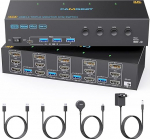 KVM l&uuml;liti 3 monitori 4 arvutit 4K @ 60Hz, camgeet 2 HDMI + Displayport KVM l&uuml;liti kolmekordne monitor 4 arvuti jagamiseks 3 monitori ja 4 USB 3.0 jaoturiga, USB 3.0 KVM l&uuml;liti juhtmega kaugjuhtimispuldiga USB-kaabliga