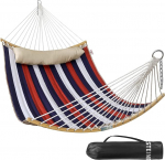 Bathonly Suur Outdoor Hammock 2 inimesele, 3 m Double Hammock, Tepitud kangast kiikumine kokkupandav, k&otilde;ver pole, eemaldatav padi, kandekott, maksimaalne koormus 204 kg, punane triibuline