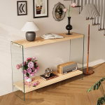 Konsoollaud kitsas puidust koridorilaud ristk&uuml;likukujuline sissep&auml;&auml;sulaud 120 x 30 x 76 cm 2 riiuliga, karastatud klaasjalgadega k&uuml;ljelaud, diivanilaud v&auml;ikesesse ruumi, elutuppa, koridori, kontorisse