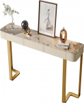 Generisch Moderner, schmaler Konsolentisch mit Stauraum - Elegante Konsole mit goldenen Akzenten f&uuml;r Wohnzimmer, Eingangsbereich und Flur - Stilvoller 120 cm breiter Sofatisch-Organizer