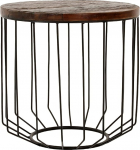 WOMO-DESIGN Solid Wood Coffee Table, Round, Diameter 50 x 50 cm, Natural, Unique, Handmade from Reclaimed Wood, Metal Frame, Metal Basket, Black, Modern Living Room Table, Side Table, Sofa Table,