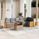 Homgoday Garden Diivan komplekt 7 t&uuml;kki koos padjadega beež pol&uuml;rattan diivan voodi elutuba diivan komplekt diivanid v&auml;ljas aed v&auml;ljas kaunistamiseks w mudel 3273971