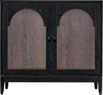 Sango Arch 2 Door Accent Cabinet - Modern Black & Brown Storage Cabinet with Elegant Arch Doors, Adjustable Shelf, Sturdy Solid Wood Legs, Euro Hinges - Stylish Home Furniture