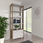 Forte Duro 70 80 raamaturiiul 1 uksega, maamaja stiilis seisev riiul, puukomposiit, valge m&auml;nd/antiik tammepuidust dekoor, 71 cm laius x 200 cm k&otilde;rgus x 41,2 cm s&uuml;gavus.