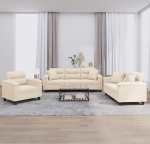3-TLG. Sofagarnitur mit Kissen in Beige aus strapazierf&auml;higem Mikrofasergewebe, bequemes 3-TLG. Diivan mit robustem Gestell und Fu&szlig;hocker.