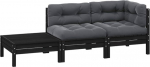 Garten-Ecksofa modular aus Kiefernholz Massivholz mit Grauen Kissen als 3-TLG. Outdoor-Lounge-Set f&uuml;r die Flexible Gestaltung