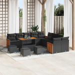 Modulares Gartensofa-Set 17-teilig schwarz Poly-Rattan mit Kissen, 17-teiliges Rattansofa f&uuml;r Garten als Outdoor-Sofagarnitur