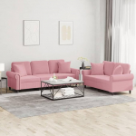 2-TLG. Sofagarnitur mit Kissen Rosa Samt und dick gepolsterten Sitzfl&auml;chen