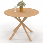 IDMarket - Table &agrave; Manger Ronde ALIX pied araign&eacute;e Bois Effet H&ecirc;tre 110 cm