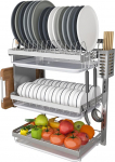 Wandmontierter Geschirrtrockner aus Edelstahl mit Haken, Essst&auml;bchenhalter und Messerhalter, 01en Supplies Regal Utensilien Organizer Rack-Silber-01