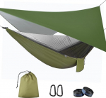 OTraki Outdoor Hammock with Tarp Mosquito Net 290 cm x 140 cm Ultralight Waterproof Camping Hammock Hammocks with Insect Net and Tent Tarpaulin 200 kg Load Capacity for Hiking / Travel