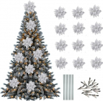 Leixi Pack of 12 Poinsettia Flower Kunstlik Pointsettia koos klambritega j&otilde;ulukaunistus Glitter Poinsettia j&otilde;ulukaunistus Tree Flower Decor koos varred DIY Christmas Wreath Holiday Party Decor