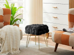 Zedelmaier Modern Velvet Cosmetic Stool, Square Ottoman Footstock with Gold-Coloured Metal Legs, Padded Seat Stool, Knitted Velvet Stool (Black, 38 x 38 x 41.5 cm)