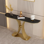Halbmond-Konsole aus Eisen und Stein mit Steinplatte, Halbmond-Steh-Beistelltisch f&uuml;r die Wand, italienische Steinplatten-Verandatisch(Gold C,120x30x80cm)
