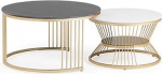 Runde Couchtische mit Marmor-Muster, 2er-Set mit goldfarbenen Metallbeinen, moderne Wohn- und Schlafzimmerm&ouml;bel f&uuml;r B&uuml;ro, Balkon oder Wohnungsdekoration.