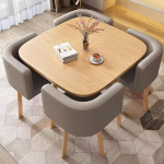 Modernes, hellgraues, quadratisches Ess- und Konferenztisch-Set mit St&uuml;hlen, ideal f&uuml;r B&uuml;ro, Pausenraum, Empfang und Freizeitr&auml;ume.