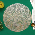 Platsemad6/4PCS Leaf Placemats Restaurant Round Eco-Friendly PVC Hollow Meal Pads Anti-Hot Dining Table Set Weave Pattern Mat Table (V&auml;rv : Gold 005, Suurus : L&auml;bim&otilde;&otilde;t 38cm)