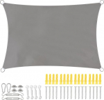 Sonnensegel, 2 x 3 m, 420D Oxford-Gartensegel, mit 304-Befestigungsset und Seil, 95 % UV-Block, wasserdicht, Sonnenschutz, Markise, Baldachin, f&uuml;r Outdoor, Garten, Terrasse, Party, Grau