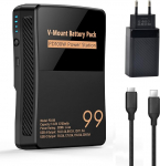 V Mount/V-Lock aku 99Wh 6700mAh Mini V-Mount aku koos PD 100W USB-C kiirlaadimiskaabli ja PD 65W pistikuga videokaamerale, kaamerale, v&auml;limonitorile, videovalgustile