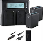 Blumax 2 x aku Sony NP-F980 / F970 / F750 / F550-10050 mAh 5 V USB v&auml;ljundiga (Power Bank funktsioon) ja alalisvoolu sisendiga + topeltlaadija Topeltlaadija || Auto 2 akut samaaegselt laadides