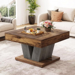 Tribesigns Square Coffee Table Square Wood Coffee Table for Living Room 80cm Modern Tea Table Tea Table Aktsent tabel Rustic Brown and Black