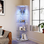 Eckvitrine Wohnzimmer mit Glas, Vitrine aus Glas 4 Regale 1 T&uuml;r, Vitrine aus Glas mit Schloss Vitrine Displays&auml;ule S&auml;ule Vitrine Helmvitrine mit LED f&uuml;r Sammler