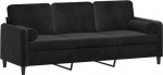 vidaXL 3-kohaline diivan, diivan dekoratiivsete padjadega, puhke diivan elutuppa, polsterdatud diivan, tugitool, l&otilde;&otilde;gastav diivan, Lounge diivan, l&otilde;&otilde;gastav diivan, must sametne diivan
