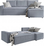 MIUFORM Brave Dave S koos voodikastiga, nurgadiivan koos teisaldatava Chaise Longue'ga, 4-kohaline diivan, 250 x 156 x 87 cm diivan, kokkupandav diivan magamisfunktsiooniga, kokkupandav diivanvoodi (helehall)