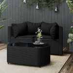 Elutoa m&ouml;&ouml;blikomplektid,diivanikomplektid elutuppa,diivanvoodi,3-TLG. Garten-Lounge-Set mit Kissen Schwarz Poly Rattanmodulaarne diivan,modulaarne diivan,&otilde;uem&ouml;&ouml;bel,