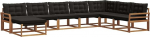 Gartenlounge-Set, Outdoor Sofa aus massivem Akazienholz mit Textilene, 8-teilige Lounge-Garnitur f&uuml;r Terrasse und Garten, inkl. Sitzkissen, Natur und Schwarz, 408 x 250 cm