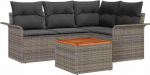 Rantry 5-teiliges Garten Sofa Set mit Kissen Grau Poly Rattan Akazie, 2-Sitzer Garten Sofa mit Stauraum & Kissen Grau Poly Rattan Gartenlounge Model3355990