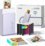 Liene Pearl N200 Pro kaasaskantav mini fotoprinter v&auml;rvsublimatsiooniga - sisaldab 50 isekleepuvat fotot (2x3") ja 5 lindi Bluetooth 300dpi kiirprinter iPhone'ile ja Android akule - lilla v&auml;rviga