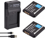 Newmowa NP-50 asendusaku (2 tk) ja kaasaskantav USB-laadija komplekt Fujifilm NP-50 FinePix F100fd F200EXR F300EXR F50fd F550EXR F600EXR F60fd F70EXR F770EXR F800EXR jaoks.
