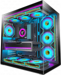 H1 ATX PC-kast - eelpaigaldatud 7 Infinity Mirror PWM ARGB ventilaator, kahe kambri Mid Tower Gaming PC-kast, t&uuml;&uuml;p-C, 3 x 360 mm jahuti samaaegne paigaldamine (Black-M, H1)