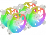 Mars Gaming MF-4A, komplekt 4 x 120 mm ARGB ventilaatorit, 360&deg; raamita valgustus, 5V 3-pin adresseeritav RGB, reguleeritav vikerkaare efekt, ultraheli vaikne FDB laager, topelt pistik, valge