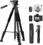K&F CONCEPT kaamerastatiiv S255A3+BV01, kerge statiiv koos kotiga, 190 cm mobiiltelefonistatiiv, statiiv Canon Nikon Sony kaamerale/DSLR/kaamerakaamerale, statiiv nutitelefonile, reisistatiiv koos mobiiltelefoniga