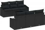 Rantry 7-teiliges Garten Sofa Set mit Kissen Schwarz Rattan Gartenlounge Model3355282