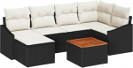 Rantry 7-teiliges Garten Sofa Set mit Kissen Schwarz Poly Rattan Akazie Gartenlounge Model3347852