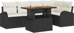 Rantry 6-teiliges Garten-Sofa-Set mit Kissen Schwarz Poly Rattan, 2-Sitzer Garten-Sofa mit Stauraum & Kissen Schwarz Poly Rattan Gartenlounge Model3358322