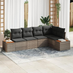 5-teiliges Garten-Sofa-Set mit Kissen Grau Poly-Rattan Akazie Gartenlounge Model3348085